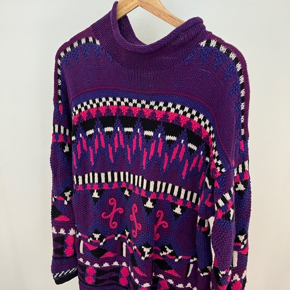 Segrets Sweaters - Vintage 90s Purple and Multi color pattern Knit Turtleneck Segrets Sweater